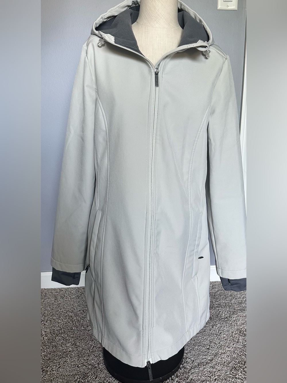 Light Gray Women's Hooded rain Coat large